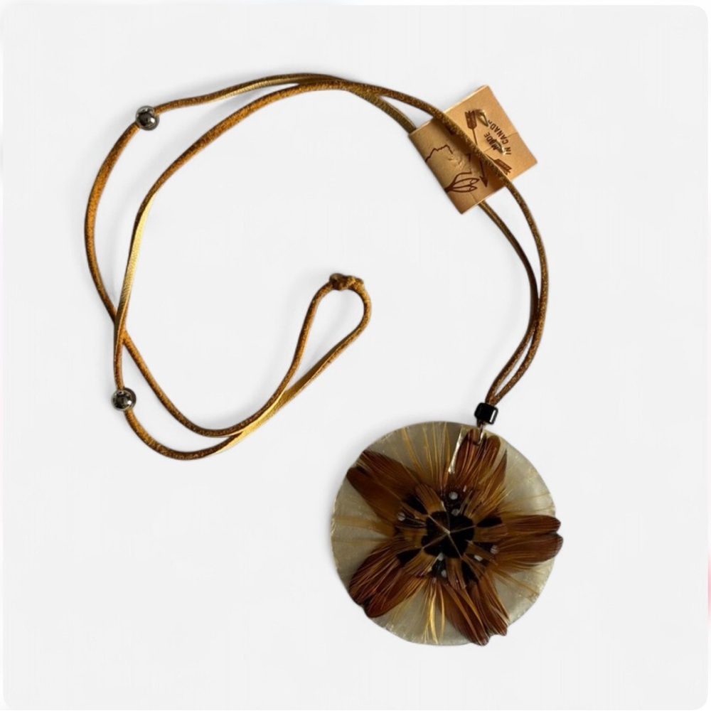 Genuine Handmade Native Feather Flower Pendant Necklace #1
